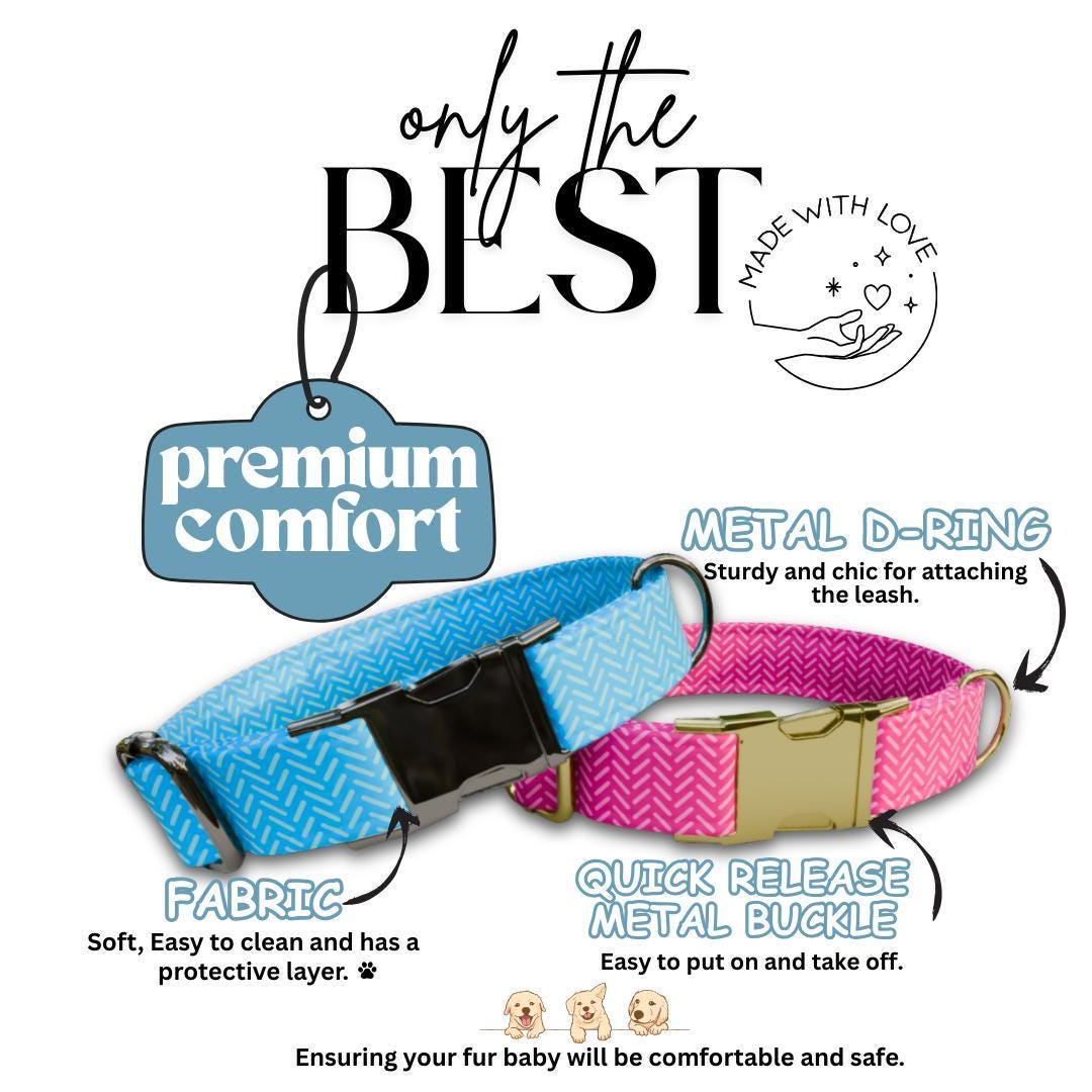 Personalized Chevron Pattern Dog Collar with Name Engraved Cute and Soft Adjustable Collar & Leash Set Black or Gold Buckle Dog Gift (OG-88)