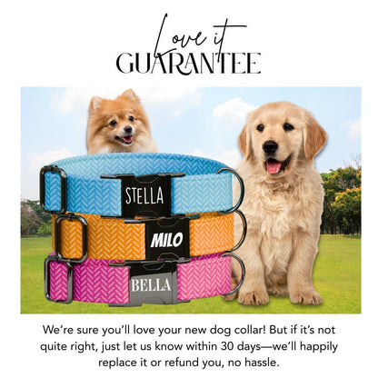 Personalized Chevron Pattern Dog Collar with Name Engraved Cute and Soft Adjustable Collar & Leash Set Black or Gold Buckle Dog Gift (OG-88)