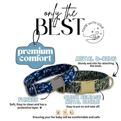 Personalized Camouflage Dog Collar with Name Engraved Cute & Soft Military Style Adjustable Collar Leash Set Wedding Dog Tag Gift (OG-63)