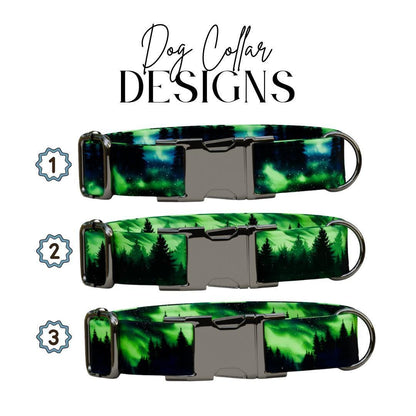 Personalized Aurora Fest Dog Collar with Name Engraved, Cute and Soft Adjustable Collar & Leash Set, Northern Lights Design Dog Gift (OG-57)
