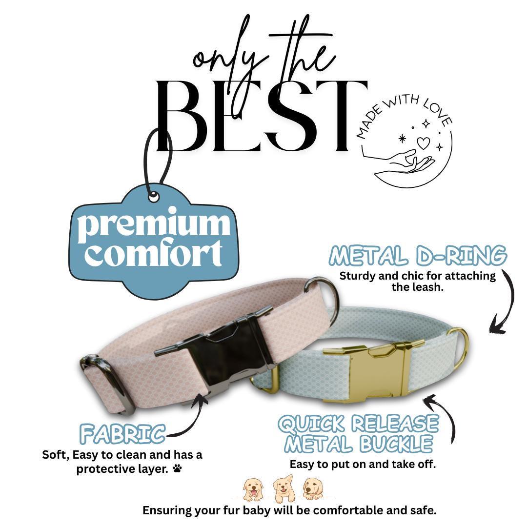 Personalized Pastel Charm Dog Collar with Name Engraved, Cute and Soft Adjustable Collar & Leash Set, Black Gold Buckle Dog Gift (OG-15)