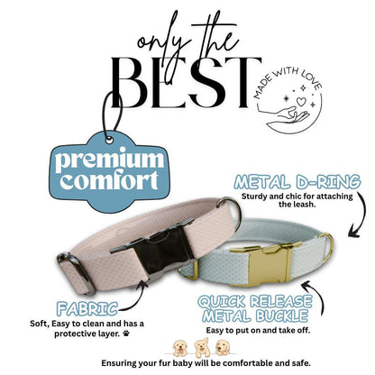 Personalized Pastel Charm Dog Collar with Name Engraved, Cute and Soft Adjustable Collar & Leash Set, Black Gold Buckle Dog Gift (OG-15)