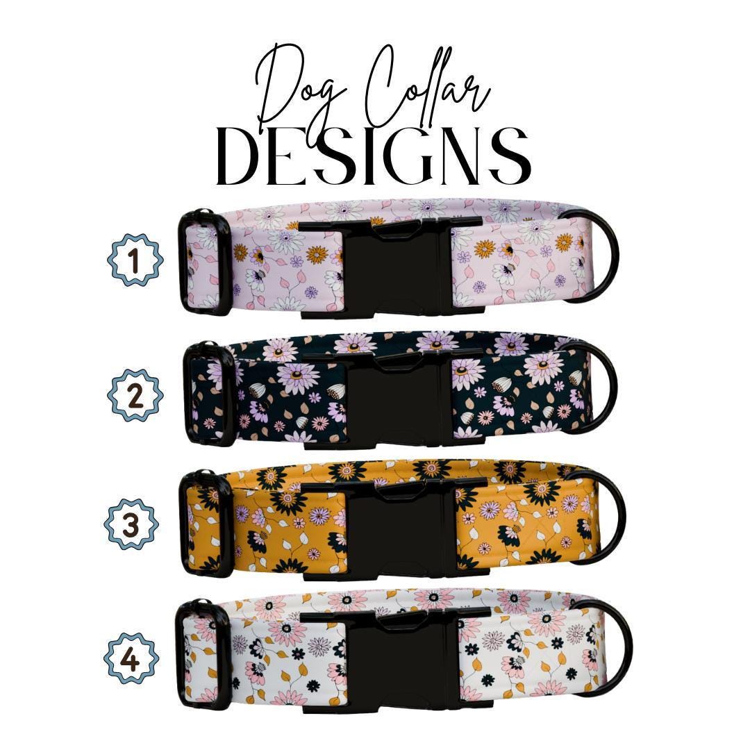 Personalized Floral Dog Collar with Name Engraved Cute and Soft Floral Adjustable Collar & Leash Set Black or Gold Buckle Dog Gift (OG-148)