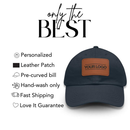 Personalized Dad Hat with Leather Patch (Rectangle) Customized Logo Baseball Cap Bulk Hat for Company Events, Teams, and Corporate Gifts