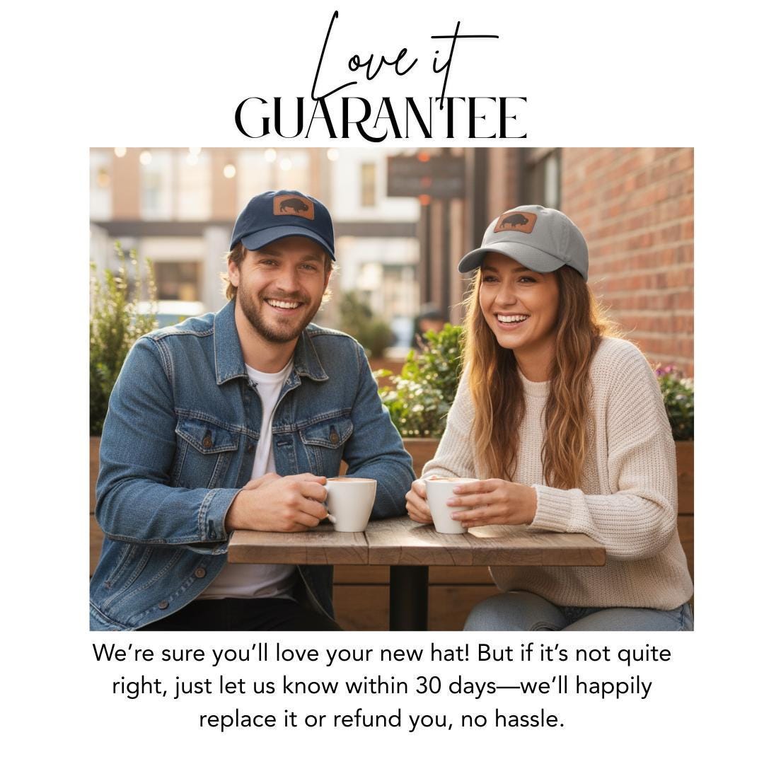 Rustic Buffalo with Stylish Leather Patch (Rectangle) Baseball Cap Everyday Wear Classic Perfect Gift for Him Her Outdoors & Everyday Style