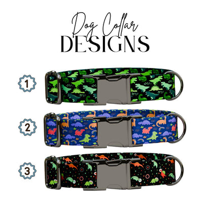 Personalized Dinosaur Dog Collar with Name Engraved Cute and Soft Dino Adjustable Collar & Leash Set Black or Gold Buckle Dog Gift (OG-96)