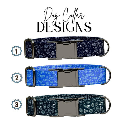 Personalized Space Rockets Dog Collar with Name Engraved Cute & Soft Adjustable Collar Leash Set Unique Astronaut Pet Dog Tag Gift (OG-76)