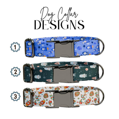 Personalized Space Rockets Dog Collar with Name Engraved Cute & Soft Adjustable Collar Leash Set Unique Astronaut Pet Dog Tag Gift (OG-74)