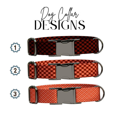 Personalized Autumn Check Dog Collar with Name Engraved, Cute and Soft Adjustable Collar & Leash Set, Black or Gold Buckle Dog Gift (OG-60)