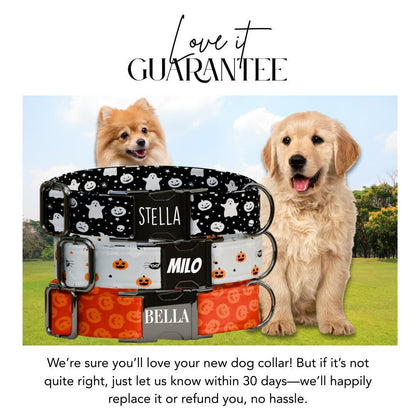 Personalized Halloween Dog Collar with Name Engraved Cute and Soft Fall Adjustable Collar & Leash Set Black or Gold Buckle Dog Gift (OG-129)