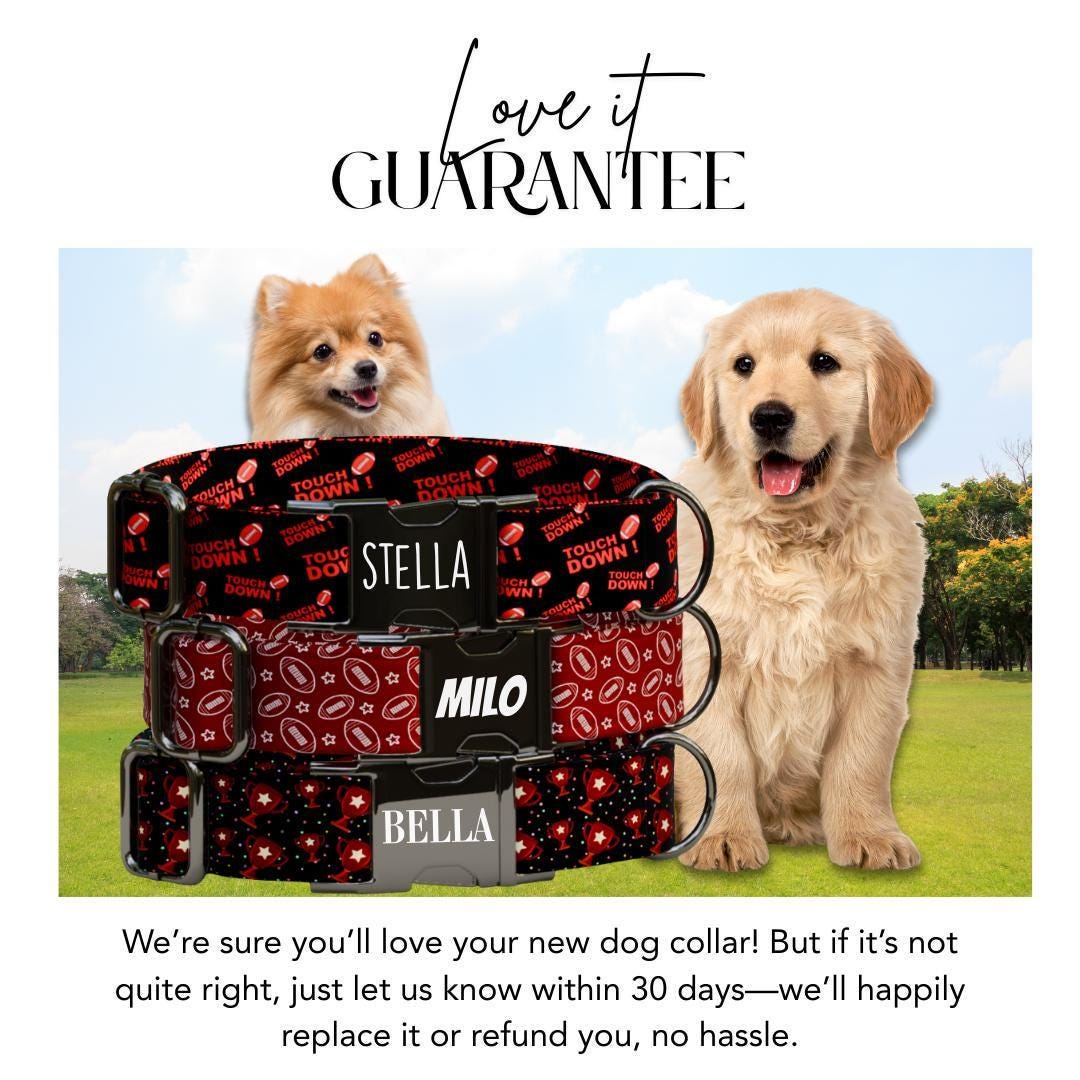 Personalized Football Dog Collar with Name Engraved Cute and Soft Sports Adjustable Collar & Leash Set Black Gold Buckle Dog Gift (OG-116)