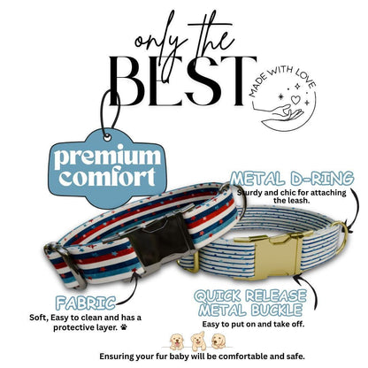 Personalized US Patriotic Dog Collar with Name Engraved Cute & Soft Adjustable Collar Leash Set Unique Star Striped Pet Dog Tag Gift (OG-82)