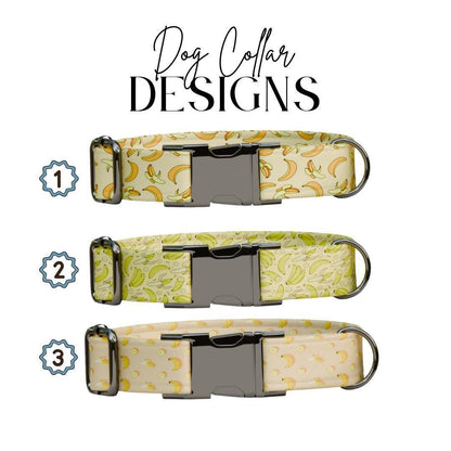 Personalized Banana Dog Collar with Name Engraved Cute & Soft Banana Adjustable Collar Leash Set Unique Fun Fruit Print Dog Tag Gift (OG-70)