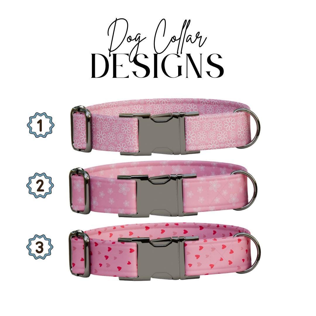 Personalized Pink Floral Dog Collar with Name Engraved, Cute and Soft Adjustable Collar & Leash Set, Black or Gold Buckle, Dog Gift (OG-01)