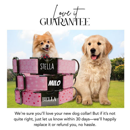 Personalized Pink Floral Dog Collar with Name Engraved, Cute and Soft Adjustable Collar & Leash Set, Black or Gold Buckle, Dog Gift (OG-01)