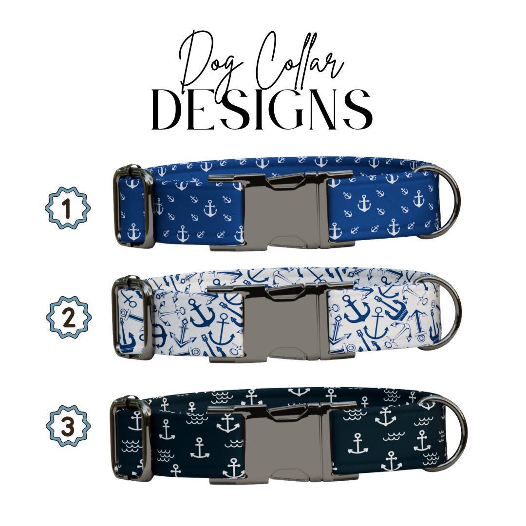 Personalized Nautical Dog Collar with Name Engraved Cute and Soft Anchor Adjustable Collar & Leash Set Black / Gold Buckle Dog Gift (OG-105)