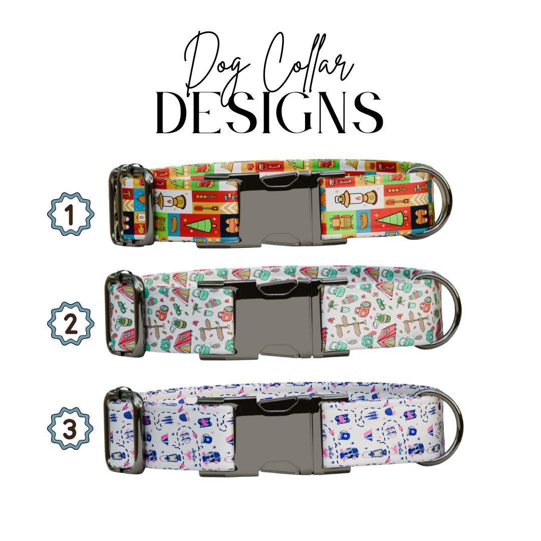 Personalized Adventure Dog Collar with Name Engraved Cute Soft Camping Style Adjustable Collar Leash Set Black & Gold Dog Tag Gift (OG-66)