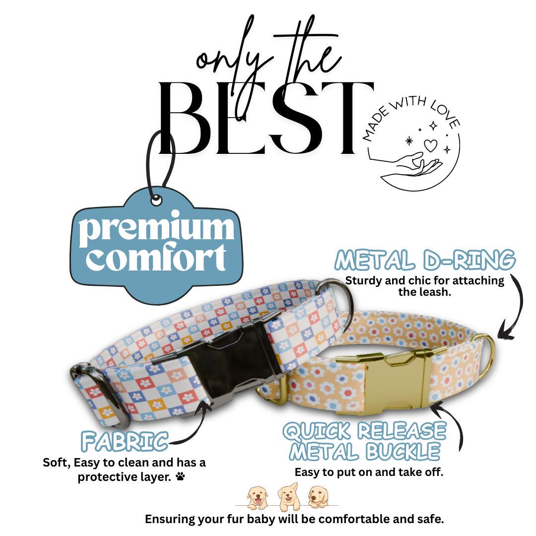 Personalized Pastel Floral Dog Collar with Name Engraved, Cute and Soft Adjustable Collar & Leash Set Black or Gold Buckle Dog Gift (OG-20)