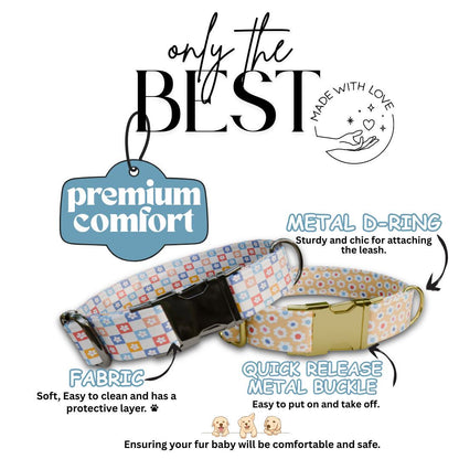 Personalized Pastel Floral Dog Collar with Name Engraved, Cute and Soft Adjustable Collar & Leash Set Black or Gold Buckle Dog Gift (OG-20)