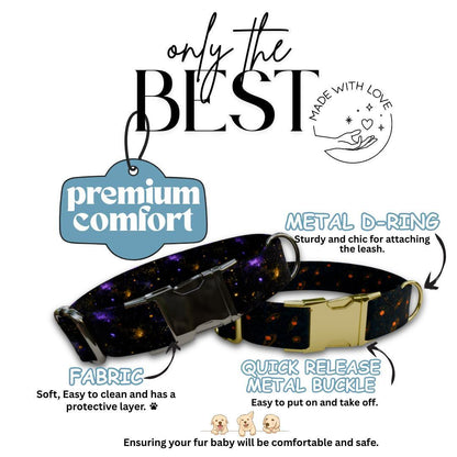 Personalized Galaxy Moon Dog Collar with Name Engraved, Cute and Soft Adjustable Collar & Leash Set, Black or Gold Buckle Dog Gift (OG-92)