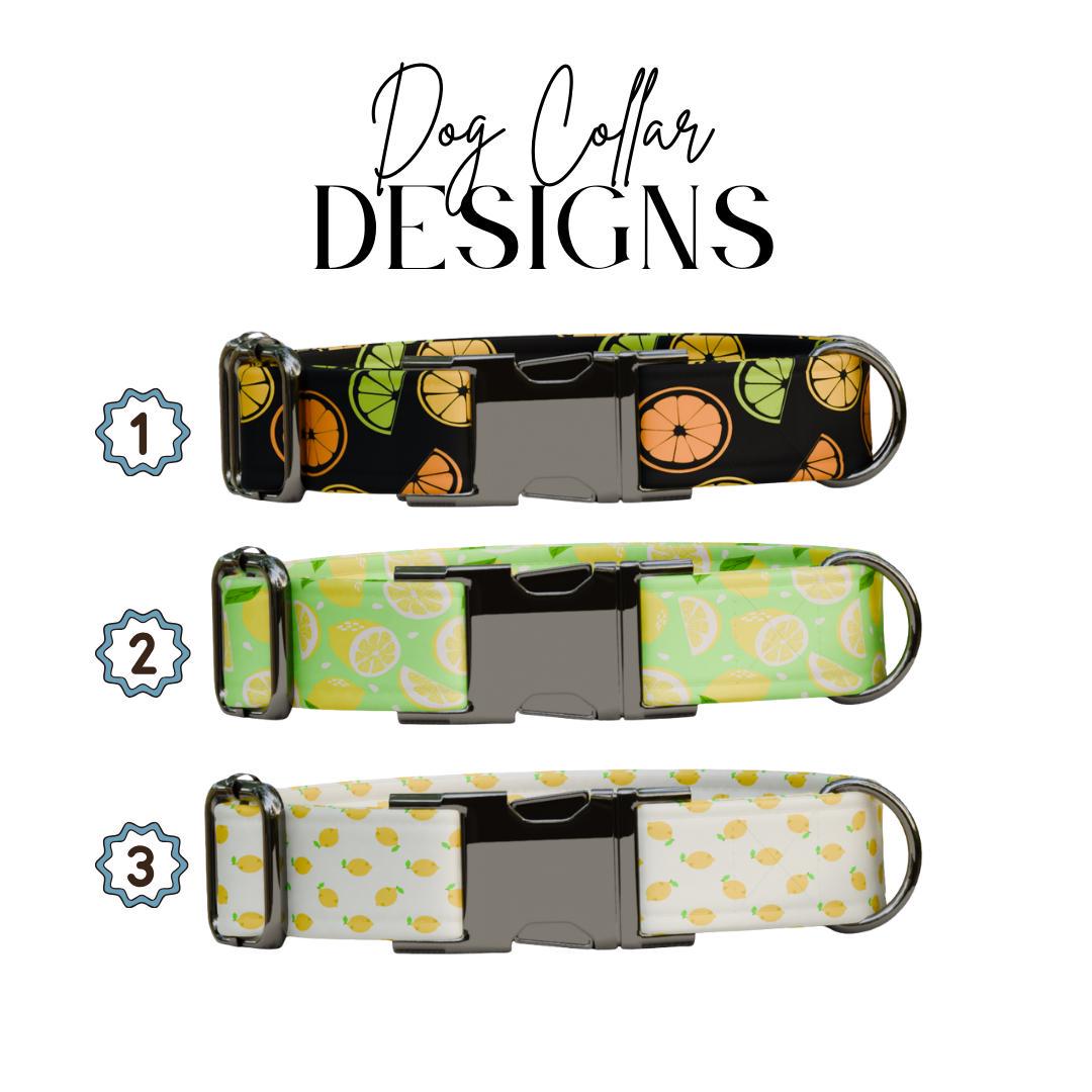Personalized Citrus Fresh Dog Collar with Name Engraved Cute & Soft Tropical Vibes Adjustable Collar Leash Set Unique Dog Tag Gift (OG-65)