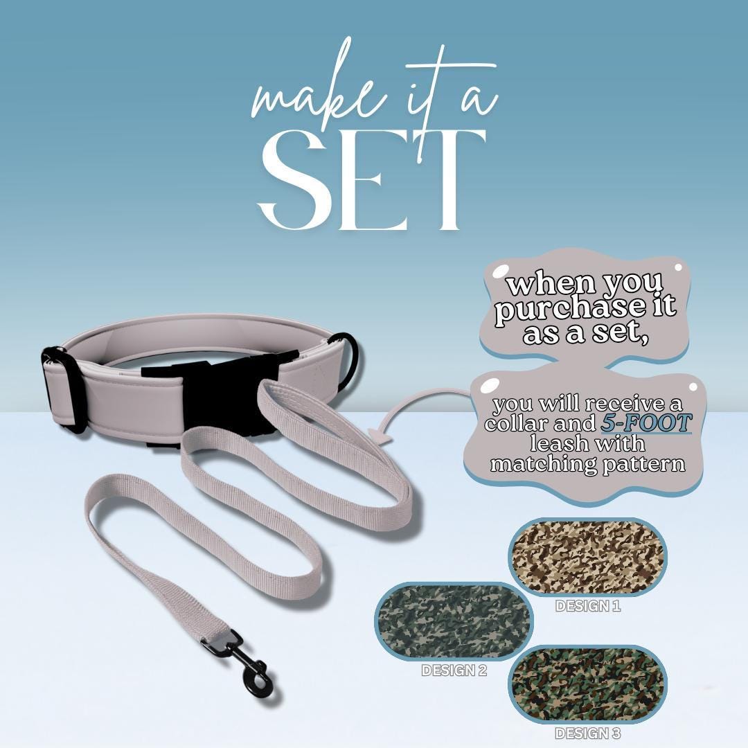 Personalized Camouflage Dog Collar with Name Engraved Cute & Soft Military Style Adjustable Collar Leash Set Wedding Dog Tag Gift (OG-53)