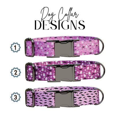 Personalized Halloween Dog Collar with Name Engraved, Cute and Soft Adjustable Pink Collar & Leash Set Black or Gold Buckle Dog Gift (OG-33)
