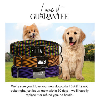 Personalized Spooky Chevron Dog Collar with Name Engraved, Cute and Soft Adjustable Collar & Leash Set Black or Gold Buckle Dog Gift (OG-40)