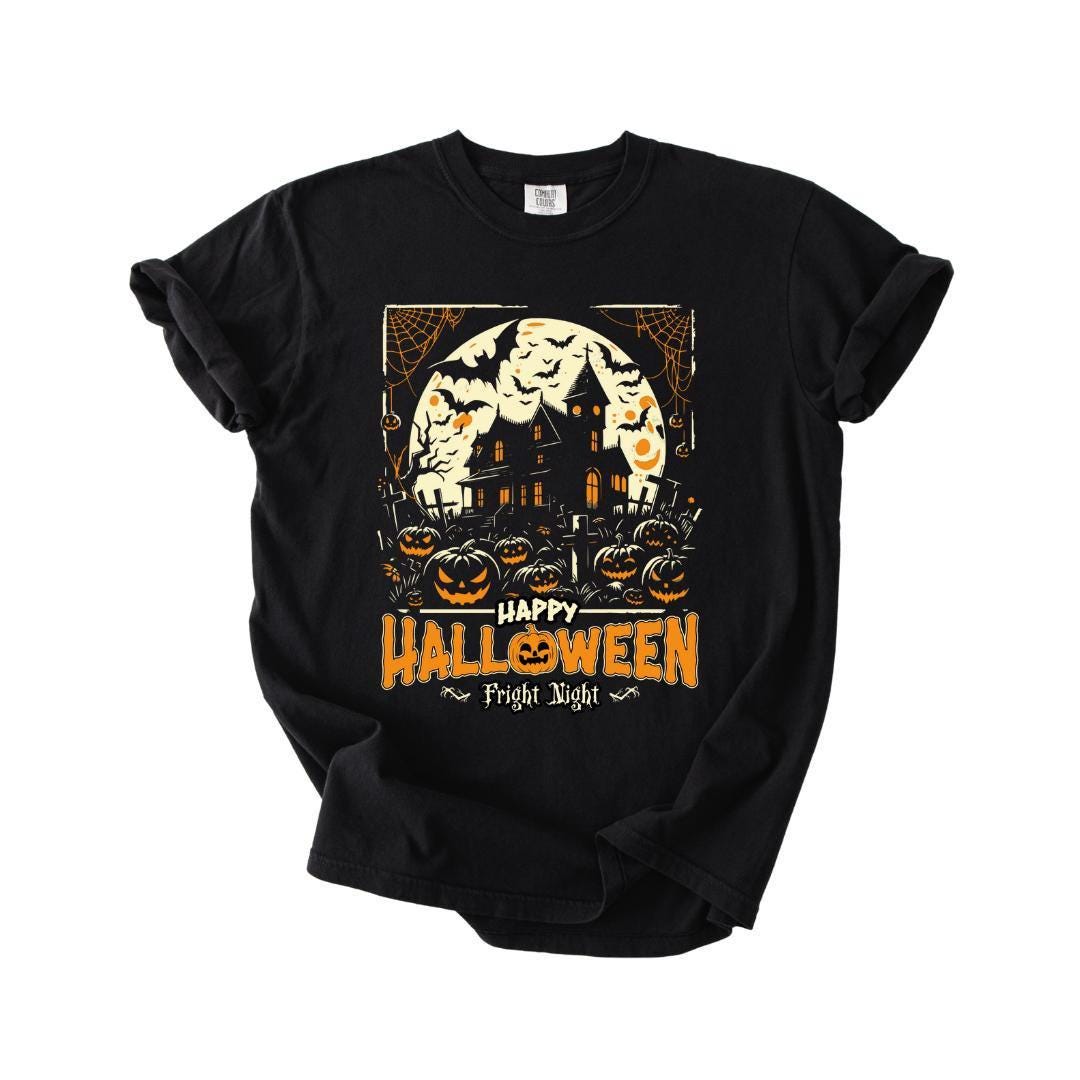 Happy Halloween Haunted House T-Shirt Comfort Colors Spooky Fright Night Graphic Tee Haunted House Aesthetic Fall Shirt Trick Or Treat Top