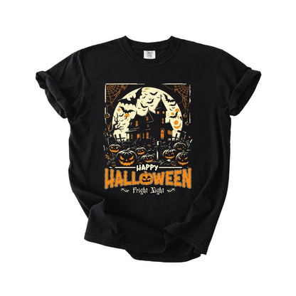 Happy Halloween Haunted House T-Shirt Comfort Colors Spooky Fright Night Graphic Tee Haunted House Aesthetic Fall Shirt Trick Or Treat Top