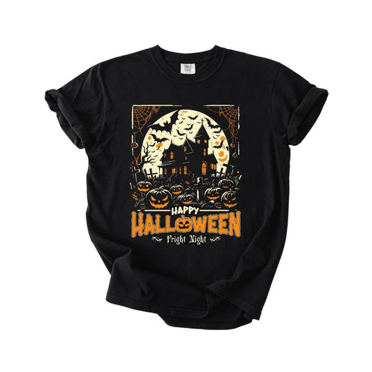 Happy Halloween Haunted House T-Shirt Comfort Colors Spooky Fright Night Graphic Tee Haunted House Aesthetic Fall Shirt Trick Or Treat Top