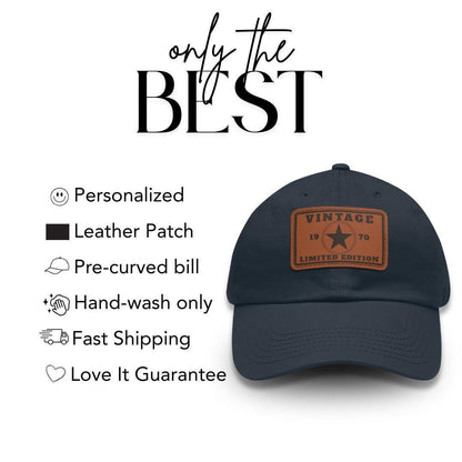 Personalized Vintage Limited Edition Dad Hat with Leather Patch (Rectangle) Custom Baseball Cap Retro Stylish Hat for Dad Fathers Day Gift