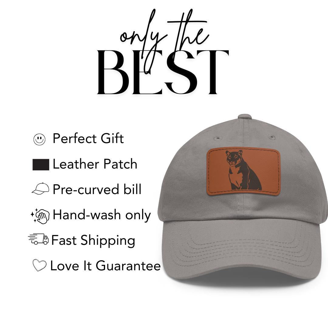Panther Big Cat Design Dad Hat with Leather Patch (Rectangle) Outdoor Adventure Hat Unisex Wildlife Panther Hat Unique Gift Baseball Hat