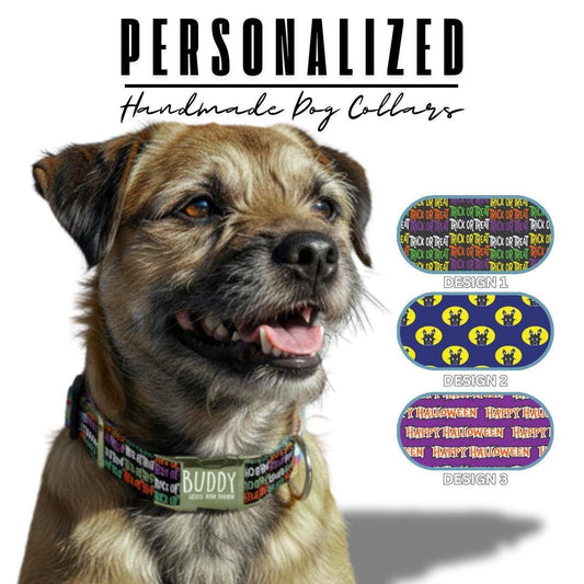 Personalized Halloween Dog Collar with Name Engraved Cute and Soft Fall Adjustable Collar & Leash Set Black or Gold Buckle Dog Gift (OG-145)