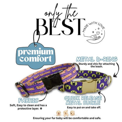 Personalized Halloween Dog Collar with Name Engraved Cute and Soft Fall Adjustable Collar & Leash Set Black or Gold Buckle Dog Gift (OG-145)