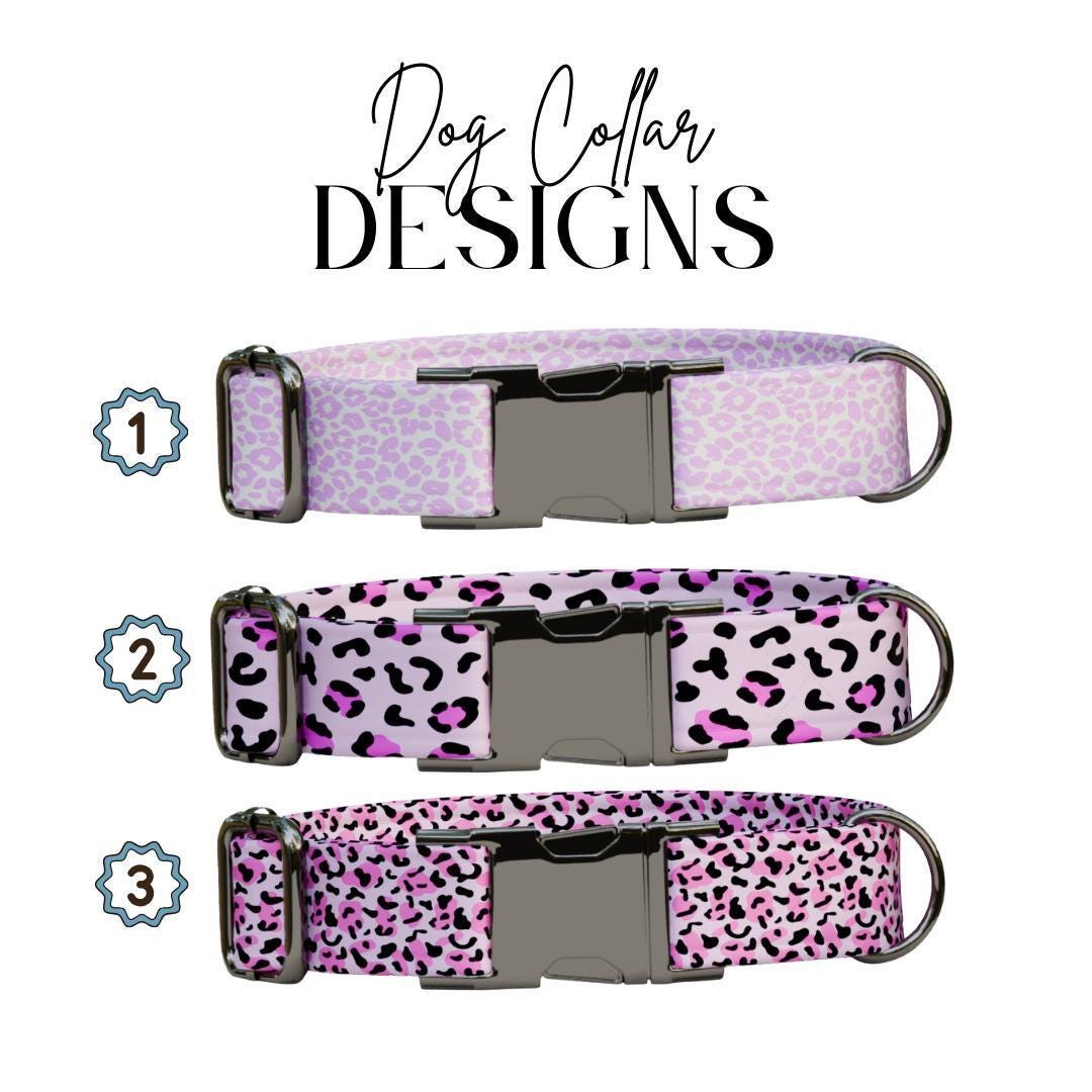 Personalized Pink Leopard Dog Collar with Name Engraved Cute and Soft Adjustable Collar & Leash Set Black or Gold Buckle Dog Gift (OG-99)
