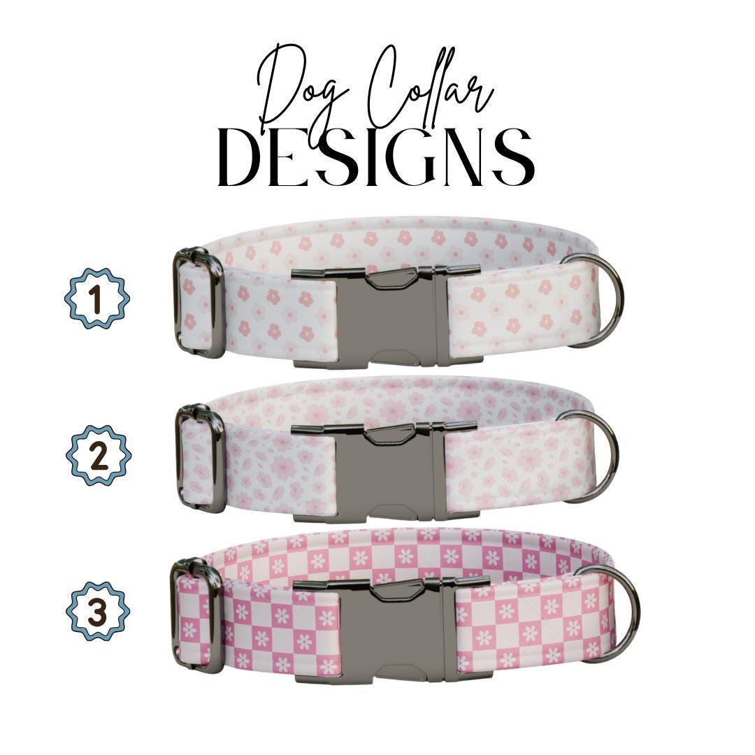 Personalized Pink Floral Dog Collar with Name Engraved, Cute and Soft Adjustable Collar & Leash Set, Black or Gold Buckle, Dog Gift (OG-02)