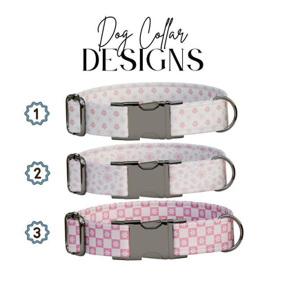 Personalized Pink Floral Dog Collar with Name Engraved, Cute and Soft Adjustable Collar & Leash Set, Black or Gold Buckle, Dog Gift (OG-02)