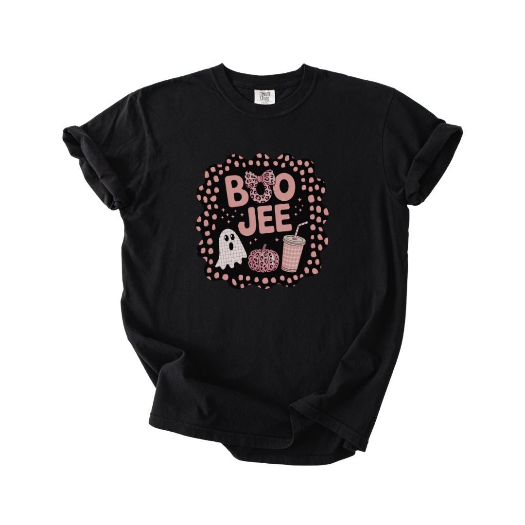 Boo Jee Halloween T-Shirt Comfort Colors Cute Ghost Pumpkin Graphic Tee Fall Spooky Season Boo Jee Spooky Boujee Shirt Gift for Halloween