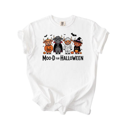 Halloween Highland Cow T-Shirt Comfort Colors Funny Fall Graphic Tee Spooky Cow Costume Top Moo-D For Halloween T-Shirt Gift for Cow Lover