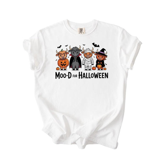 Halloween Highland Cow T-Shirt Comfort Colors Funny Fall Graphic Tee Spooky Cow Costume Top Moo-D For Halloween T-Shirt Gift for Cow Lover