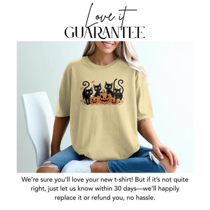 Black Cat Halloween T-Shirt Comfort Colors Cute Pumpkin Cat Tee Spooky Season Fall Tee Funny Cat Lover Shirt Halloween Party Gift Outfit Top
