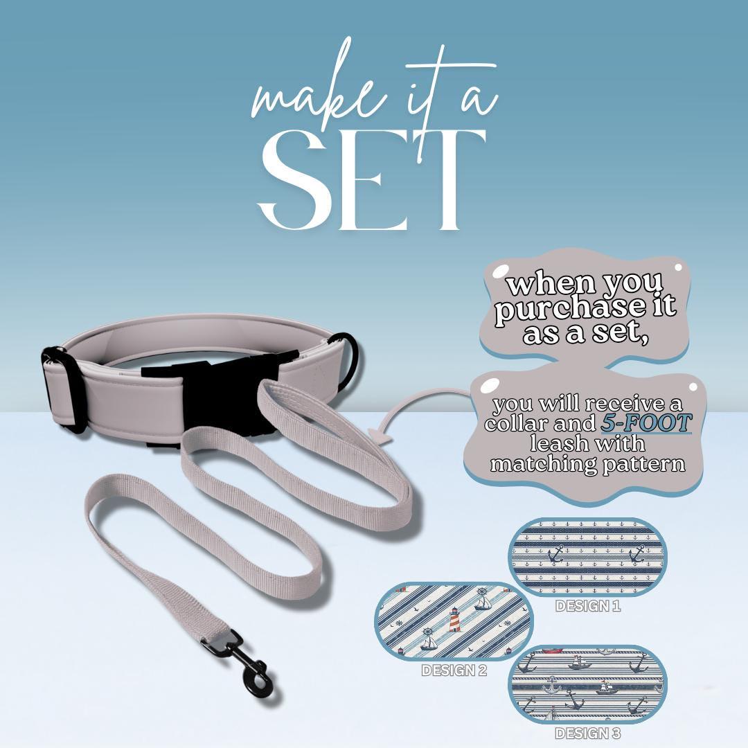 Personalized Nautical Dog Collar with Name Engraved Cute and Soft Anchor Adjustable Collar & Leash Set Black Gold Buckle Dog Gift (OG-115)