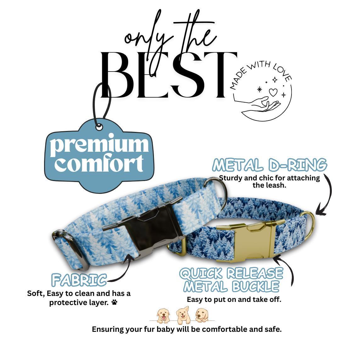 Personalized Winter Wonderland Dog Collar with Name Engraved Cute and Soft Adjustable Collar & Leash Set Black Gold Buckle Dog Gift (OG-62)