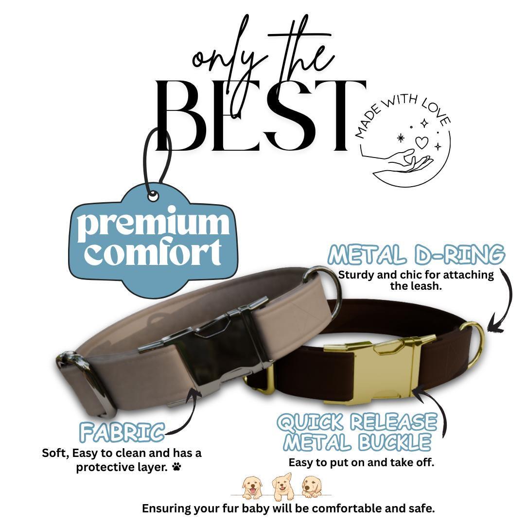 Personalized Neutral Plain Dog Collar with Name Engraved, Cute and Soft Adjustable Collar & Leash Set, Black or Gold Buckle Dog Gift (OG-46)