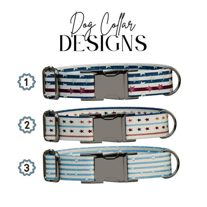 Personalized US Patriotic Dog Collar with Name Engraved Cute & Soft Adjustable Collar Leash Set Unique Star Striped Pet Dog Tag Gift (OG-81)