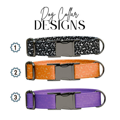 Personalized Halloween Dog Collar with Name Engraved, Cute and Soft Adjustable Fall Collar & Leash Set Black or Gold Buckle Dog Gift (OG-38)