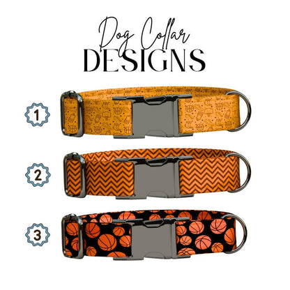 Personalized Basketball Dog Collar with Name Engraved Cute and Soft Sports Adjustable Collar & Leash Set Black Gold Buckle Dog Gift (OG-117)