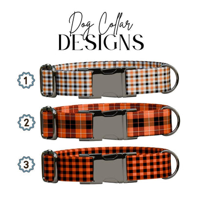 Personalized Halloween Dog Collar with Name Engraved, Cute and Soft Adjustable Fall Collar & Leash Set Black or Gold Buckle Dog Gift (OG-35)