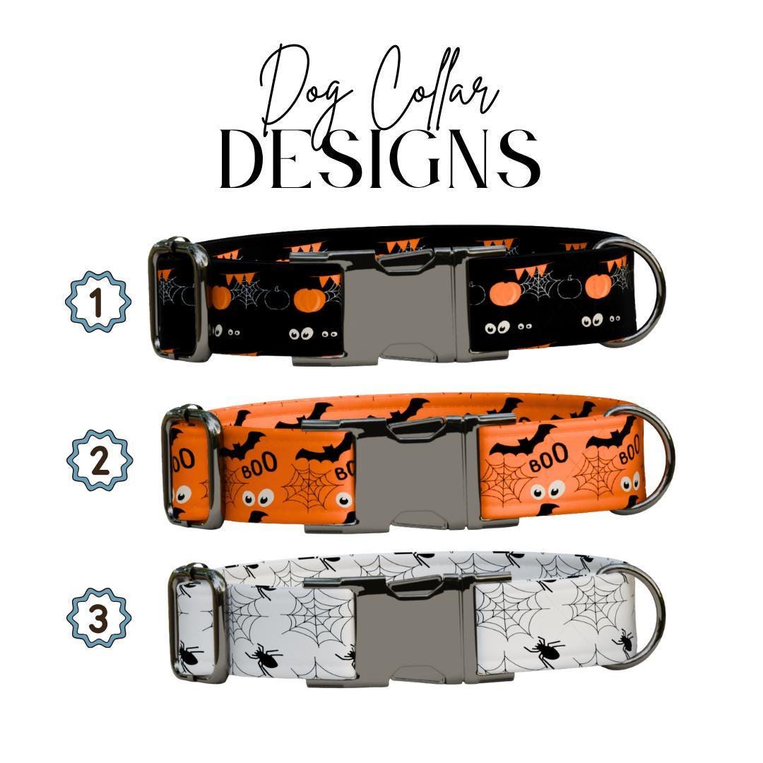 Personalized Halloween Dog Collar with Name Engraved Cute and Soft Fall Adjustable Collar & Leash Set Black or Gold Buckle Dog Gift (OG-122)